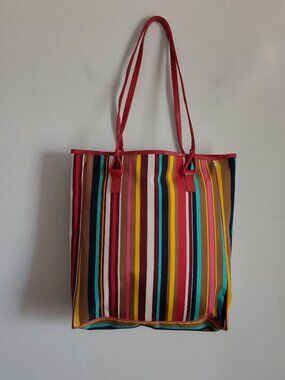 Lancome Red/Multi Stripe Tote Bag